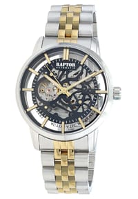 ONE ELEMENT Raptor - Herren Automatik Skelettuhr Armbanduhr mit Edelstahlgliederarmband - 5 ATM - Mineralglas - blau-silber