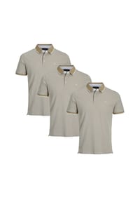 JACK & JONES - Poloshirt 3er Pack Paulos - Slim Fit - Beige / schwarz