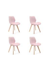 Akord - SJ.0159 Polsterstühle mit Holzbeinen, 4er-Set - rosa