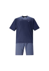 hajo - Herren Schlafanzug, kurz - Premium Cotton, Shorty, Kurzarm, Rundhals - Blau