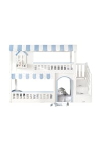KOMHTOM - Etagenbett 90x200cm in Weiß+Blau, mit Treppenaufbewahrungs-Schrank - Weiß