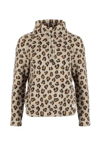 ROADSIGN® australia - Damen Sweatshirt Plüsch mit kuscheliger Struktur & Leo-Muster - beige/schwarz