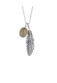 KUZZOÍ - Halskette Herren Feder Oxid Quarz Rauchig 925 Silber - Silber