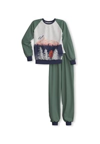 CALIDA - Kinder Bündchen-Pyjama aus reiner Bio-Baumwolle Kids Outdoor - laurel green