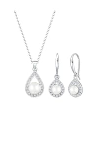elli. PREMIUM - Schmuckset Tropfen Süßwasserzuchtperle Zirkonia 925 Silber - Silber