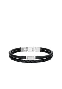 FOSSIL MACHINE - Fossil Herrenarmband aus schwarzem Leder mit maschinell gerändelter Oberfläche, mehrreihig, JF04989040 - Schwarz