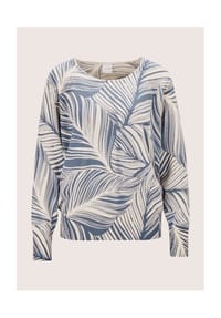 MADELEINE - Kaschmirpullover mit Blätterprint - perlweiß / rauchblau