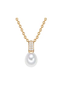 VALERO PEARLS - Damen Kette aus 925/- Sterling Silber in Gelbgold mit Zirkonia und Süßwasser-Zuchtperle - gelbgold