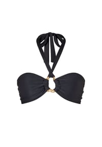MODA MINX - Bikinioberteil Irregular Hoop Halter Bandeau Top mit edlem Schmuckelement - Black