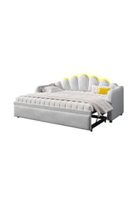 KOMHTOM - Polsterbett 90x200 cm mit Ausziehfunktion und LED-Beleuchtung, Grau - Grau