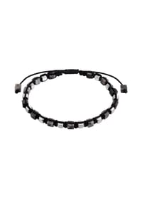 TRUE REBELS - Armband Edelstahl Labradorit schwarz Textil (schwarz) - silber