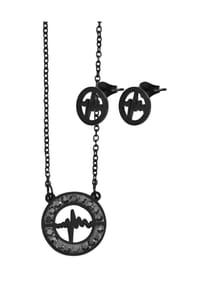 Adelia's - Edelstahl Schmuckset Herz mit Ohrringe + Halskette + Anhänger schwarz mit funkelnden Similisteinen - schwarz