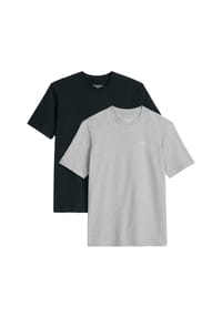 Marc O'Polo DENIM - Herren T-Shirt, 2er Pack - Regular Fit, Baumwolle, Logoprint, einfarbig - Dunkelgrau/Grün