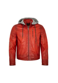 JILANI - Herren Lederjacke Kapuze Lammnappa rot - rot