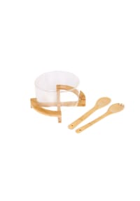 Cheffinger - 4-tlg. Salatschüssel Set – Glas & Bambus mit Ständer & Küchenhelfern - Holz 4-tlg.