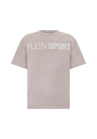 PLEIN SPORT - Washed Round Neck T-Shirt Crackle Scratch - beige