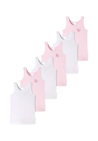 SCHIESSER - Unterhemd / Tanktop 6er Pack Kids Girls Feinripp Organic Cotton - Weiß / Hellrosa