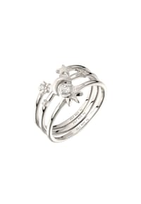 elli. - Ring Set Mit Mond Sonne Sterne Zirkonia Weiß 925 Sterling Silber - Gold