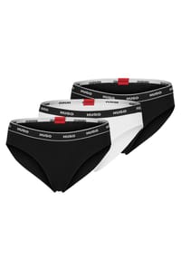 HUGO - Damen Slips, 3er Pack - Brief Stripe, Unterwäsche, Baumwolle, Logo, einfarbig - Schwarz/Rot