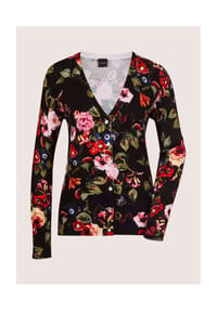 MADELEINE - Strickjacke mit Unikat-Print - schwarz / rot / multicolor
