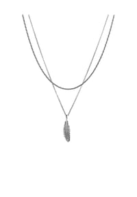 KUZZOÍ - Halskette Layer Feder Anhänger 925 Sterling Silber Oxidiert - Silber