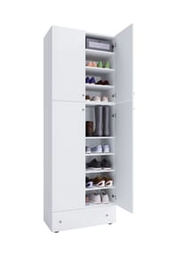 VCM. - Holz-Schuhschrank | Maße: H. 200 x B. 70 x T. 39 cm | Allzweckschrank | 9 Fächer | 4 Drehtüren | extra Schublade – Lona - Buche