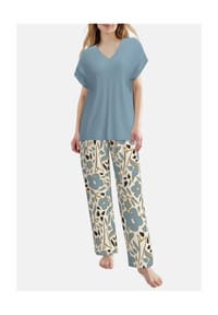 TOM TAILOR - Schlafanzug, V-Ausschnitt, für Damen - 625 BLAU-MITTEL-A