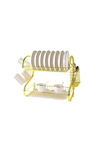 Cheffinger - 2-stufiger Abtropfständer in Gold mit Besteckkorb & Abtropfschale - 