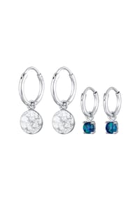 elli. - Ohrringe Creolen Plättchen Opal Blau 2Er Set 925 Silber - Gold