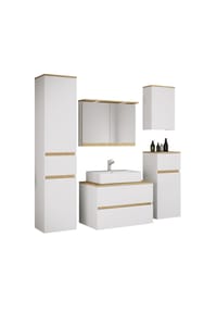 VCM. - 6-tlg. Waschtisch Set mit Keramikbecken, Badschrank mit 2 Softclose-Schubladen, Hochschrank, Midischrank, Hängeschrank, Spiegelschrank mit Beleuchtung und Steckdose, Maße Unterschrank H. 51 x B. 80 x T. 51 cm, Cosila-A - Anthrazit