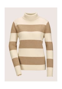 MADELEINE - Stehkragen-Pullover mit Blockstreifen - wollweiß / caramel / silberfarben