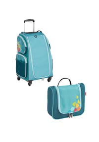 HABA - Kinderkoffer Schranktrolley 4 Rollen und Kulturbeutel - petrol