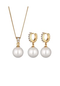 elli. - Schmuckset Muschelkernperlen Weiß Glas Kristalle 925 Sterling Silber - Gold