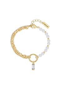 YOKOAMii - Damen Armband aus Metall-Legierung in Gelbgold mit Zirkonia und Muschelkernperle - gelbgold