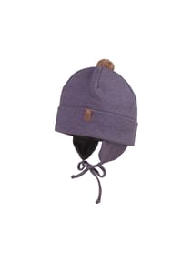 maximo® - GOTS BABY-Mütze, Umschlagrand Ringeljersey, Ohrenklappen, Bindeband, - bordeaux-hellbraun