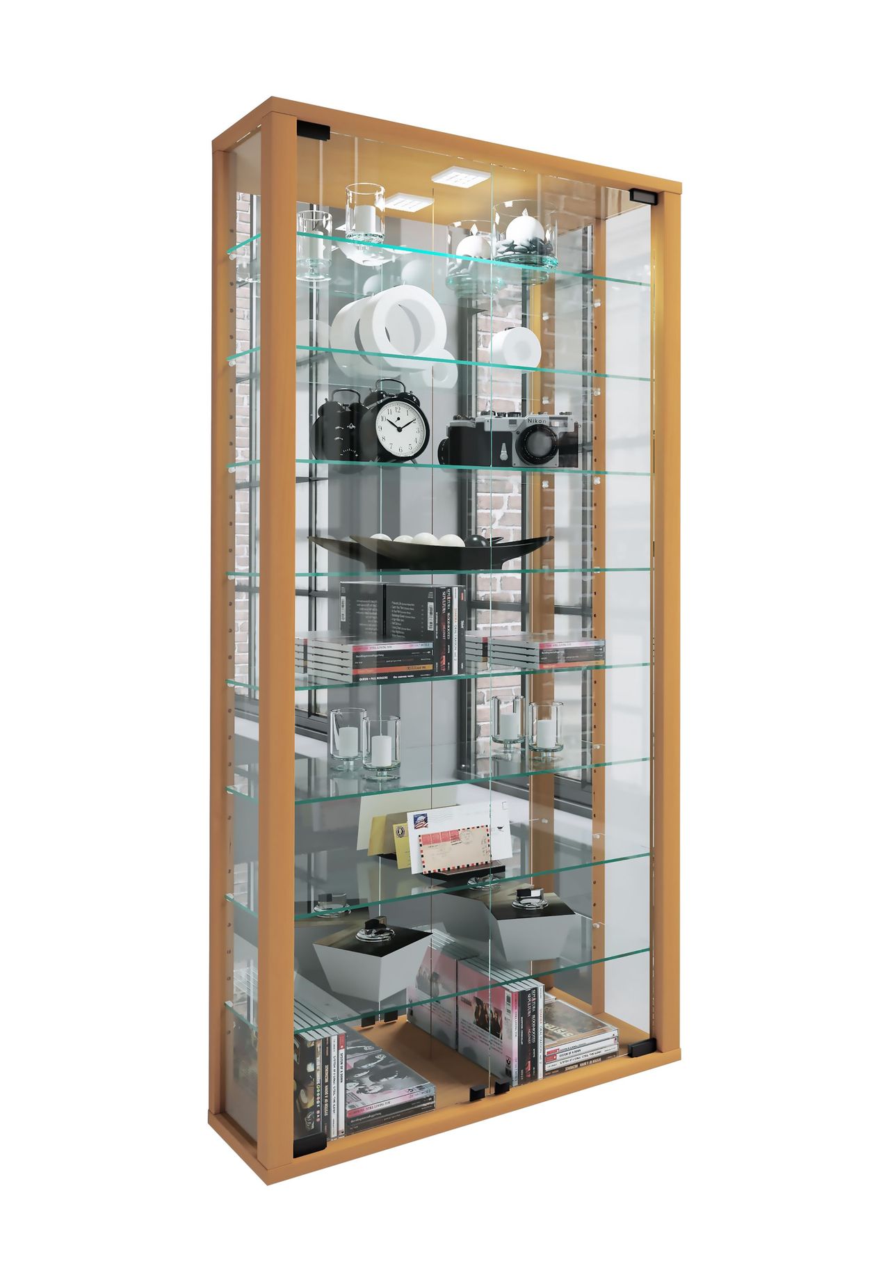 Glasvitrine Modern VCM Hängevitrine Mit ESG-Sicherheitsglas – 60x80x10 Cm, 4 Glasböden, Modern & Platzsparend, Mandosa L Buche