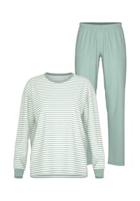 mey - Schlafanzug Willow Stripes, Baumwolle, für Damen - 1811 SEASALT GREEN