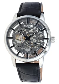 ONE ELEMENT Raptor - Herren Automatik Skelettuhr Armbanduhr mit Lederarmband - 5 ATM - Edelstahlgehäuse - blau-silber