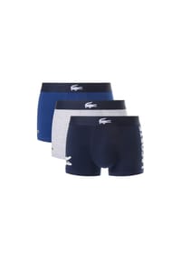LACOSTE - Herren Boxershorts, 3er Pack - Trunks, Big Croc Print, Cotton Stretch - Dunkelblau/Grau