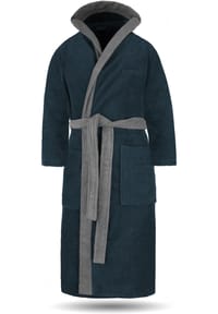 normani® - Unisex Baumwoll Bademantel mit Kapuze Izmit - Grau/Blau