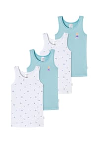 SCHIESSER - Unterhemd / Top 4er Pack Feinripp Organic Cotton - Weiß / Blau