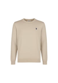 U.S. POLO ASSN. - Herren Strickpullover - Rundhals, Logo-Stickerei, Baumwolle - Beige