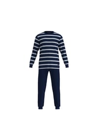 TOM TAILOR - Herren Schlafanzug, lang - Pyjama, Bündchen, Rundhalsausschnitt, gestreift, Single Jersey, Baumwolle - Blau/Weiß
