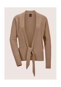 MADELEINE - Kaschmir-Strickjacke mit tiefem V-Ausschnitt und Bindeband - bambusgrün
