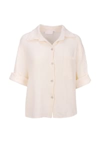Seasons of April - Damen CELINA MUSSELIN Kurze Musselin Bluse mit Tasche, 100% Baumwolle, luftig locker - Creme