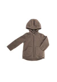 maximo® - GOTS MINI-Jacke, Wollfleece Kapuze, Reißverschluss, Jerseyfutter - braunmeliert