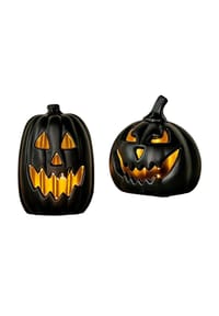 MANIKE - Halloween LED Kürbis Dekoration 2er-Set – Herbstliche Kürbis-Laternen mit Warmweißem Licht - schwarz
