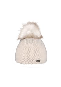 CAPO - Strickmütze, LL-Struktur Kunstfellpompon, Fleecestreifen - alpaca