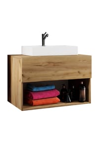 VCM. - 2-tlg. Waschtisch | Breite 80 cm|Waschplatz Badmöbel Waschbecken Bad Schrank Keramik Lendas ll - Anthrazit / Honig-Eiche