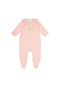 Steiff - Baby Strampler - Body, Baumwolle, Bär, Logo, Druckknöpfe, langarm, einfarbig - 3015 SILVER PINK